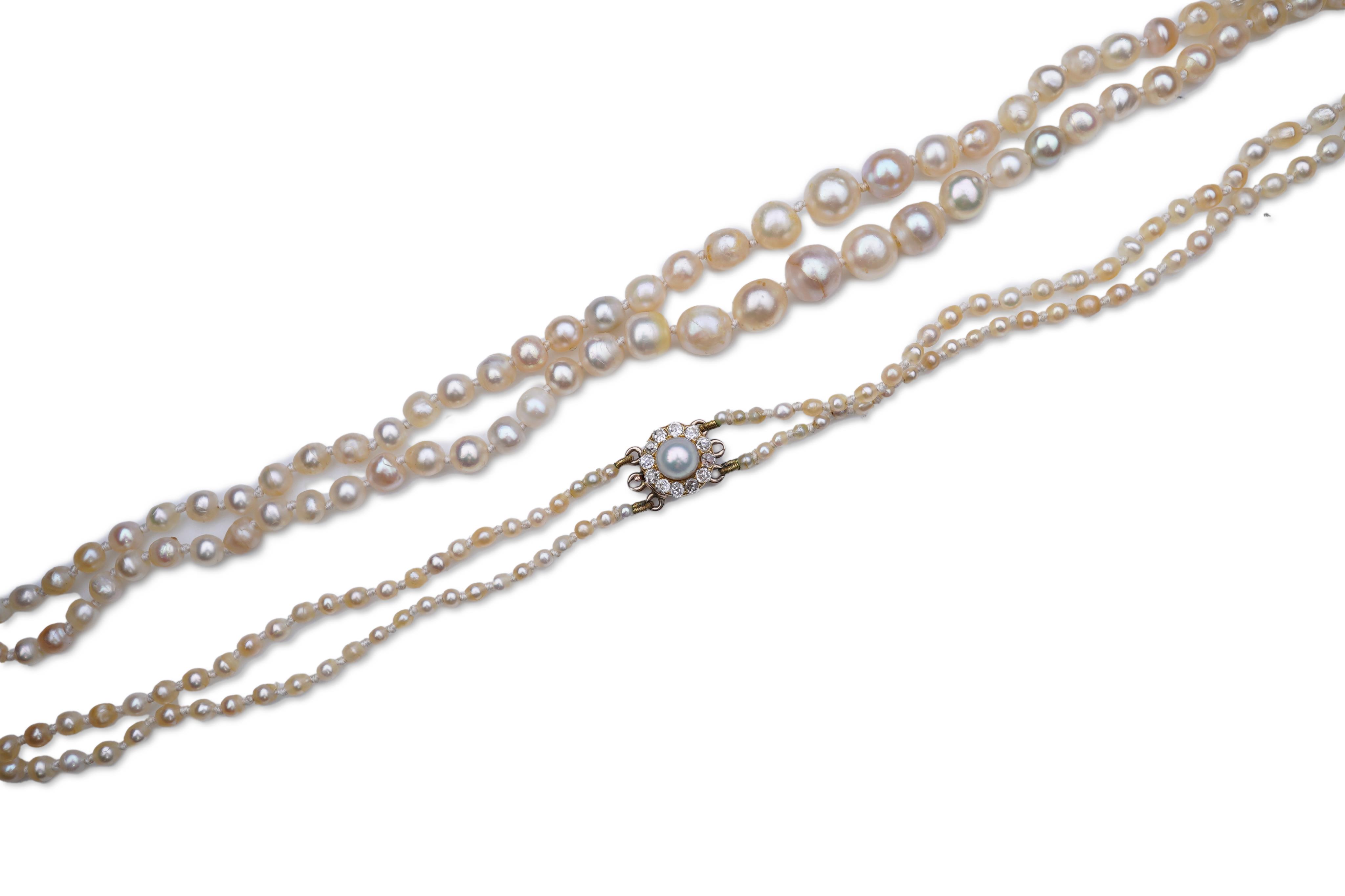 A natural pearl and diamond necklace, early 20th century